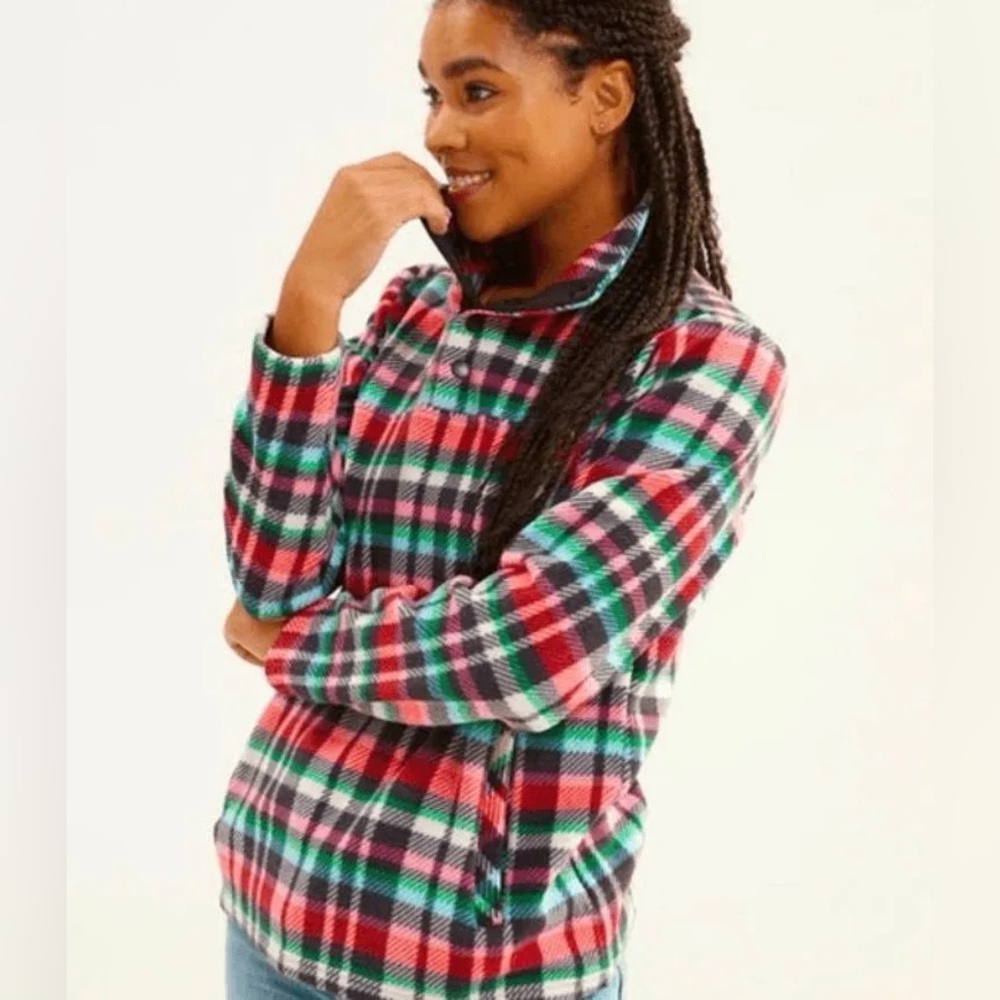 NWOT Vera Bradley Sporty Fleece Pullover in Vibrant Ribbons Plaid, M SO SOFT!!